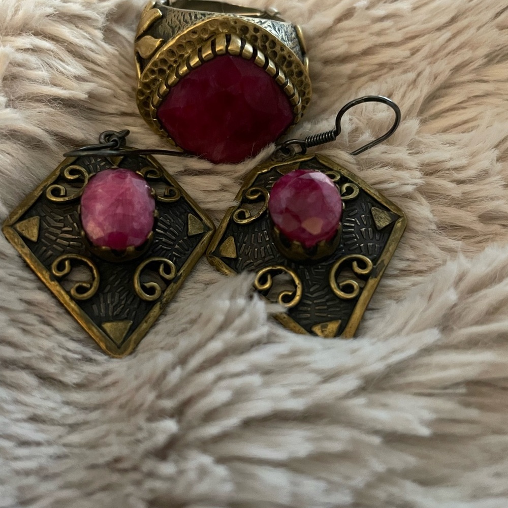 Art Deco Genuine Ruby Earrings And Cushion Amethy… - image 4